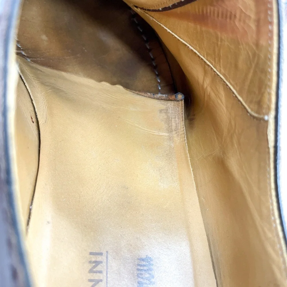 Magnanni Neiman Marcus Mens 9 M Cognac Leather Wingtip Oxford Shoes Brogue Derby_9